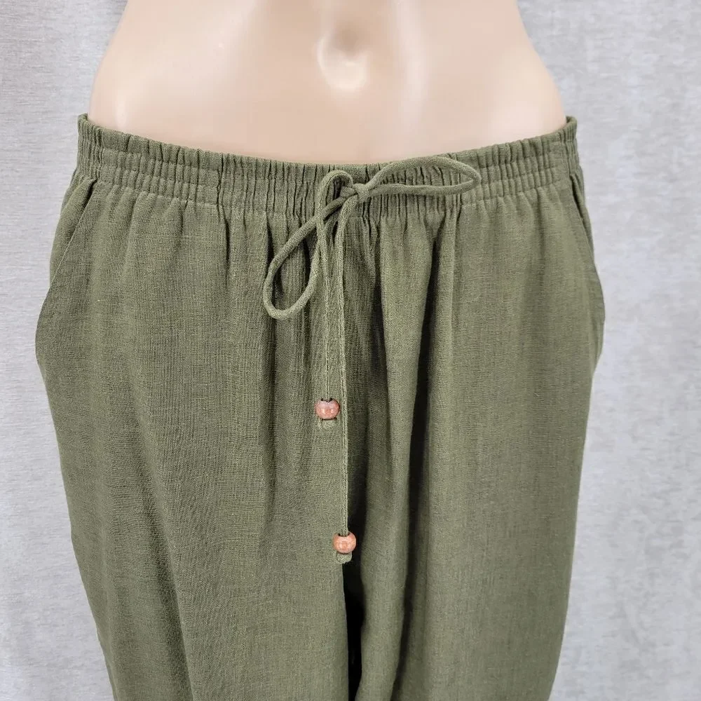 Stonebridge Vintage Green Linen Animal Print Safari Matching Set Blouse Trousers